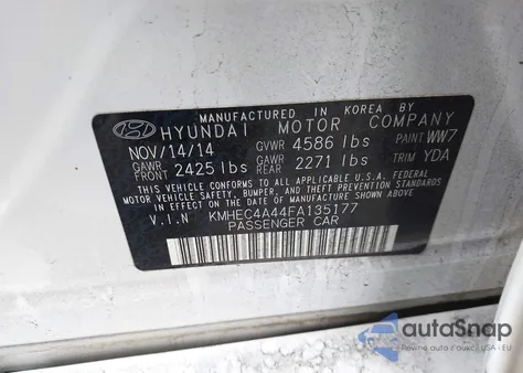 2015 Hyundai Sonata Hybrid z USA, uszkodzony, nr VIN KMHEC4A44FA135177